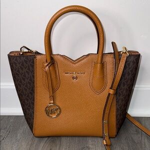 Michael Kors Tan and Brown Logo Satchel